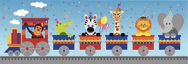 Vector illustration of Jungle animals birthday train