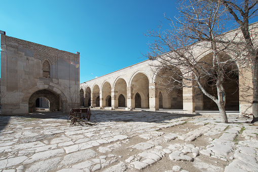 Konya, Turkey- May 13, 2022: Surrounding wall of Mausoleum of Jalal al-Din al-Rumi in Konya,Turkey