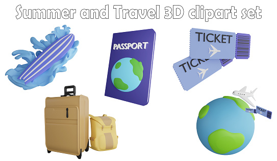 Summer and travel clipart element ,3D render summer and travel concept isolated on white background icon set No.3