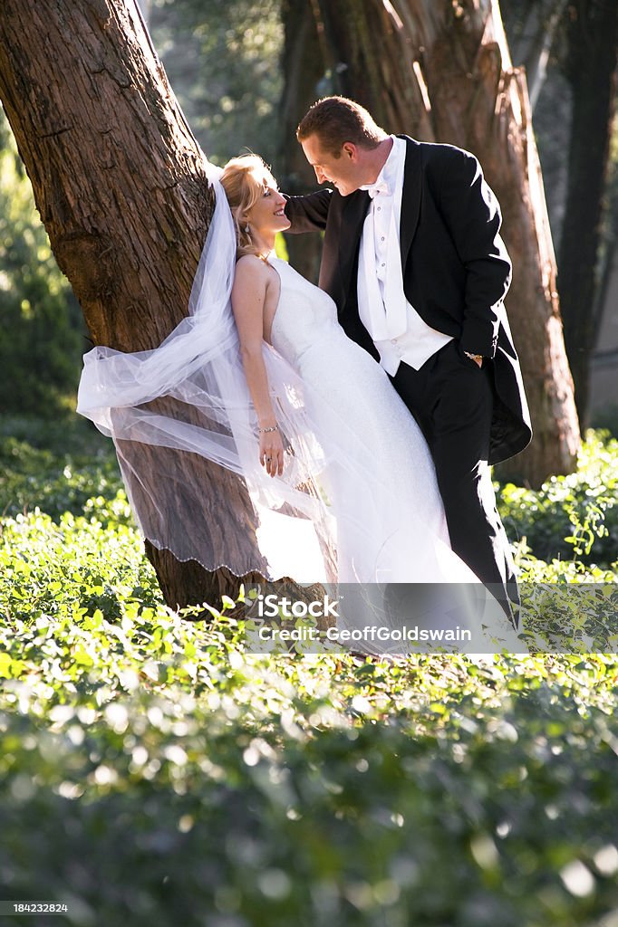 Jovem casal romântico romanticamente flertando por debaixo de uma árvore - Foto de stock de Adulto royalty-free