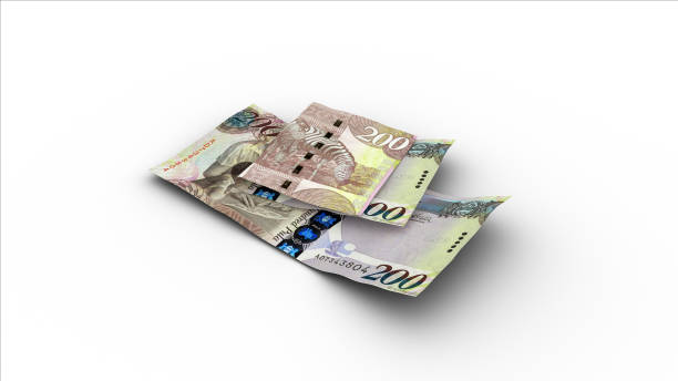 istock 3D rendering of Double 200 Botswanan Pula notes with shadows on white background 1842333905