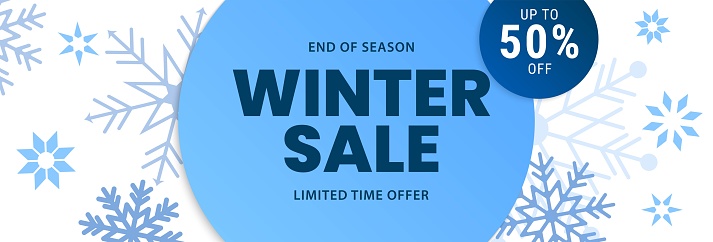 Winter sale banner. Snowflake background for shopping sale, special offer. Promo banner, shopping website template. Vector illustration