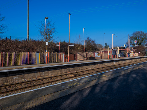 December 9th. 2023 . A view of Whitlocks End station Solihull West Midlands England UK. Diesel powered railway line in the English countryside. Station on a bright day in late summer.