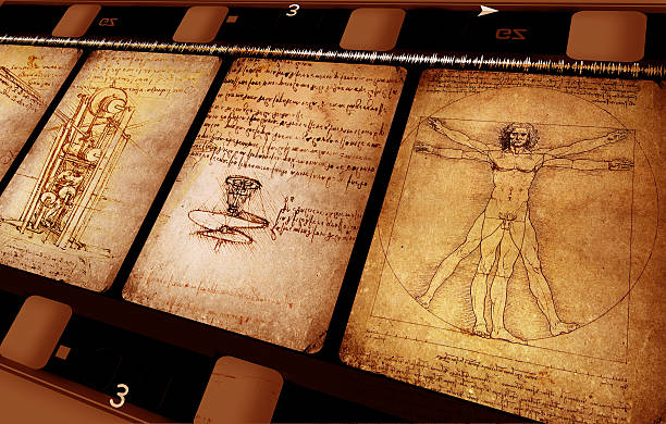 Anatomy Art Anatomy art by Leonardo Da Vinci from 1492 on textured background. leonardo da vinci stock pictures, royalty-free photos & images