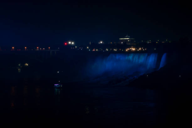 The Impressive American Falls and Rainbow International bridge at Buffalo, Niagara river, Niagara Falls, Ontario, Canada