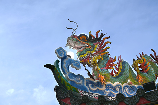 Traditional dragon statue on Chinese temple roof