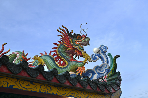 Traditional dragon statue on Chinese temple roof