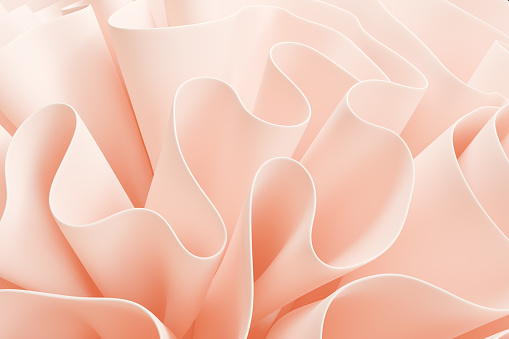 Wavy pleated layers of ruffles. Abstract peach background.3d rendering