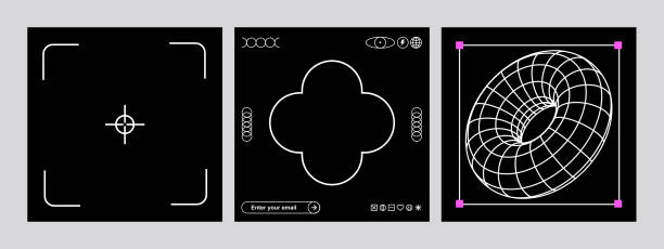 istock Techno abstract Y2k elements. Square template in brutal style. Rave vibe. Cyber and minimalism aesthetic. Retro futuristic. Abstract geometric elements for modern web and graphic design. background 1842478811