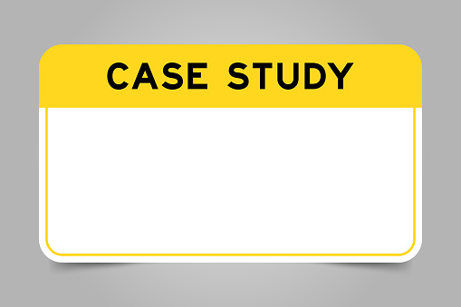 Label banner that have yellow headline with word case study and white copy space, on gray background