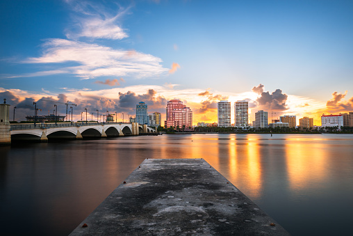 West Palm Beach, Florida, USA at sunset.