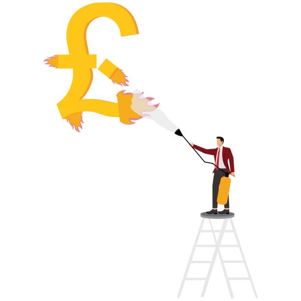 ilustrações de stock, clip art, desenhos animados e ícones de firefighter pound, conquering adversity, crisis, currency exchange, decisions - british currency pound symbol finance recovery