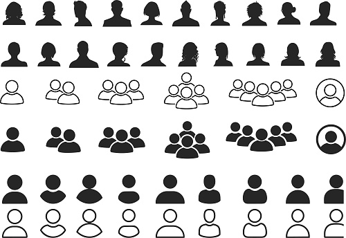 People line and flat icons set. Team of workers. User profile symbol. Group of people. Group of users collection. Persons symbol. Men women. Crowd of humans. partnership businessman network member