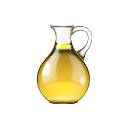 Realistic jar of olive oil, isolated 3d vector glass jug with narrow neck and handle, filled with rich, golden liquid, glistening in the light. Premium extra virgin cooking oil, culinary essential