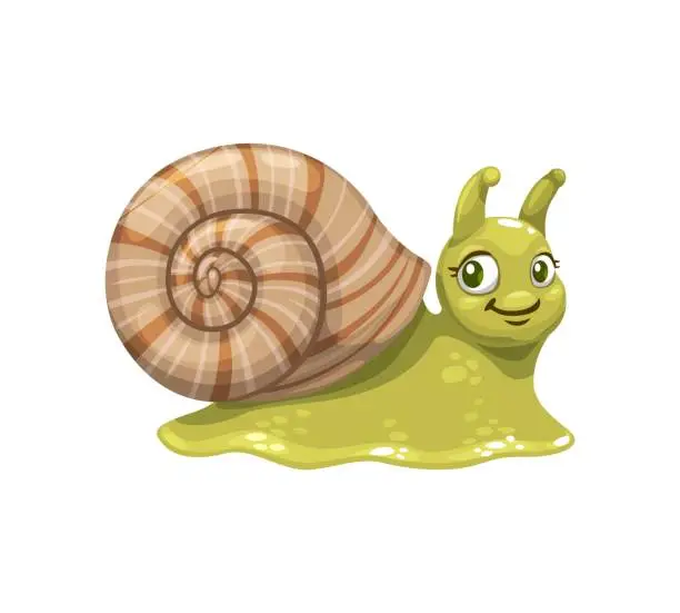 Vector illustration of Cartoon snail character, cochlea garden insect