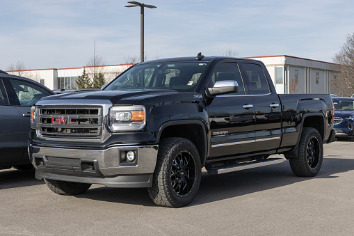 Carmel - December 7, 2023: GMC Sierra 1500 Z71 4X4 pickup display at a dealership. GMC also offers the Sierra 1500 in HD, Pro, AT4 and Denali models.