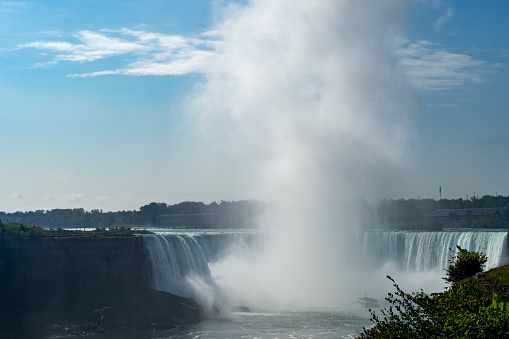 Horseshoe Falls at Niagara viewed from the Canadian side of the River Niagara.