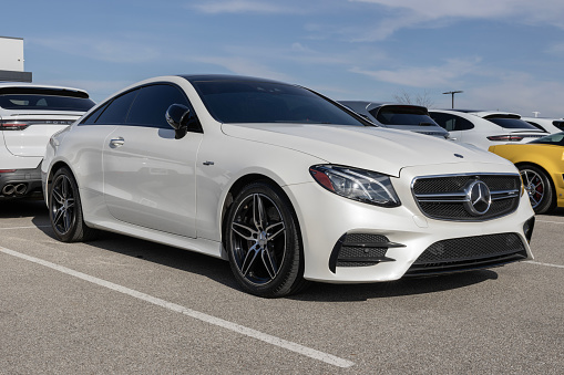 Indianapolis - November 30, 2023: Mercedes-Benz E-Class E53 AMG display at a dealership. Mercedes offers the E53 in coupe, sedan or cabriolet models. MY:2019