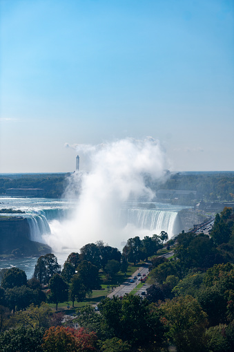 Horseshoe Falls at Niagara viewed from the Canadian side of the River Niagara.