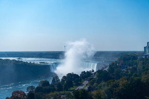 Horseshoe Falls at Niagara viewed from the Canadian side of the River Niagara.