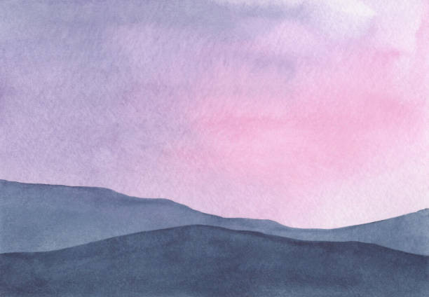 istock Watercolor landscape with panoramic views of the sky and mountains is hand-drawn. 1842597048