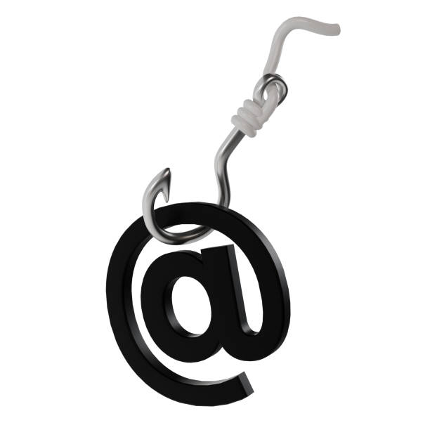 3d render email icon symbol with fishing hook. phishing crime illustration concept stock photo