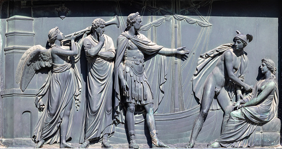 Bronze relief on pedestal of Emperor Joseph II. monument in Vienna by Franz Anton von Zauner (1746-1822) representing scene from Ancient mythology