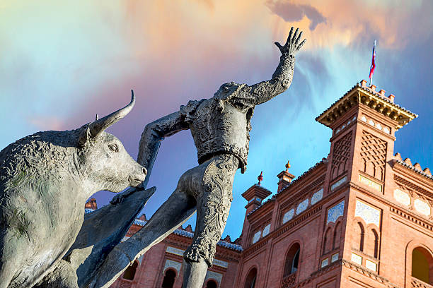 Plaza de Las Ventas in Madrid Madrid Landmark. Bullfighter sculpture in front of Bullfighting arena Plaza de Toros de Las Ventas in Madrid, a touristic sightseeing of Spain. bullring stock pictures, royalty-free photos & images