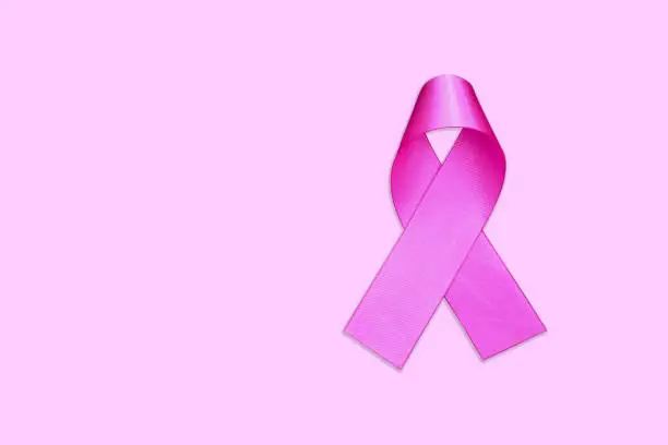 Isolated pink ribbon, symbol of female breast cancer awareness campaign in Ocotober, with clipping paths.