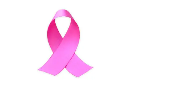 Isolated pink ribbon, symbol of female breast cancer awareness campaign in Ocotober, with clipping paths.