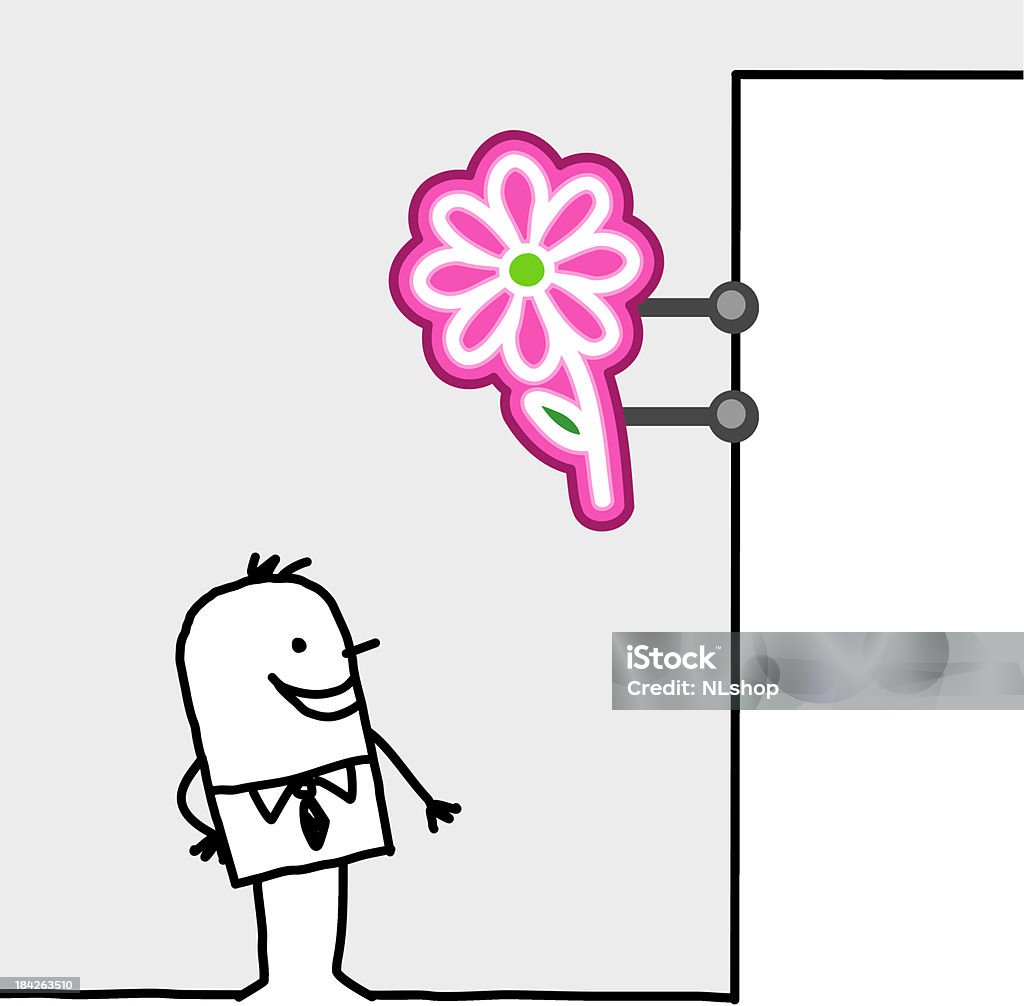 man standing under a florist sign vector hand drawn cartoon characters - man standing under a florist sign Adult stock vector