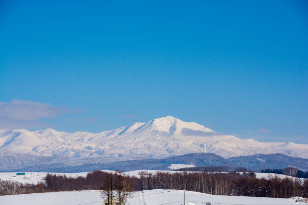 Snowy mountain summit and blue sky