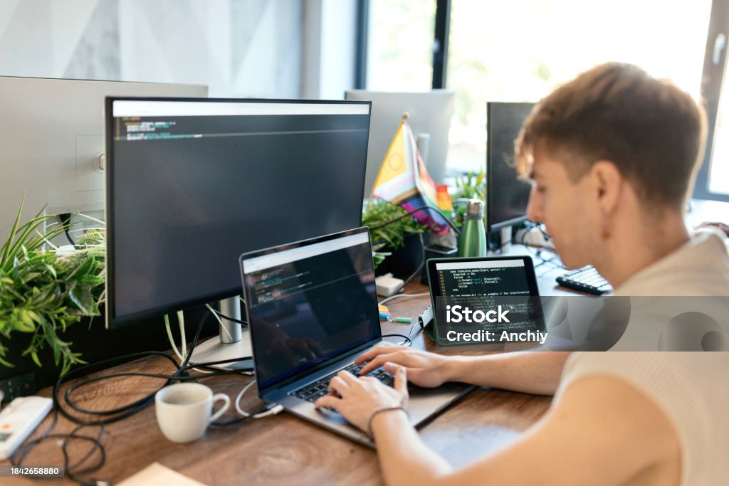 Men With Computer Coding Modern Man Coding On His Computer Stock Photo - Download Image Now ...