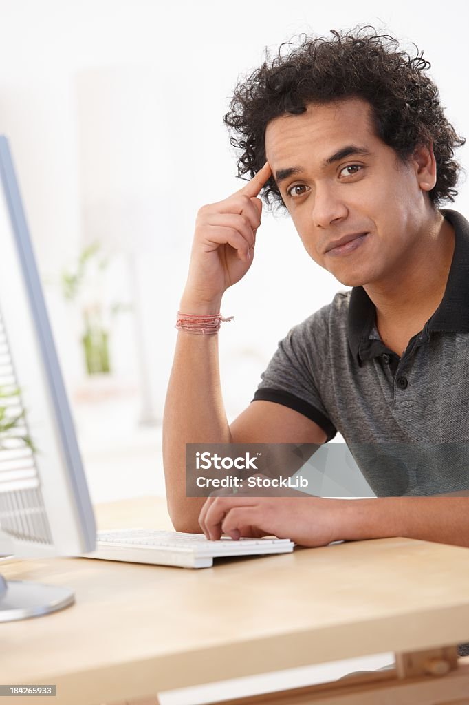 Man With Using Computer Man Using Computer At Home Stock Photo - Download Image Now - 20-29 ...