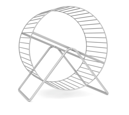 Hamster wheel isolated on white.Could be a useful symbol for working hard but not getting anywhere.This is a detailed 3d rendering.