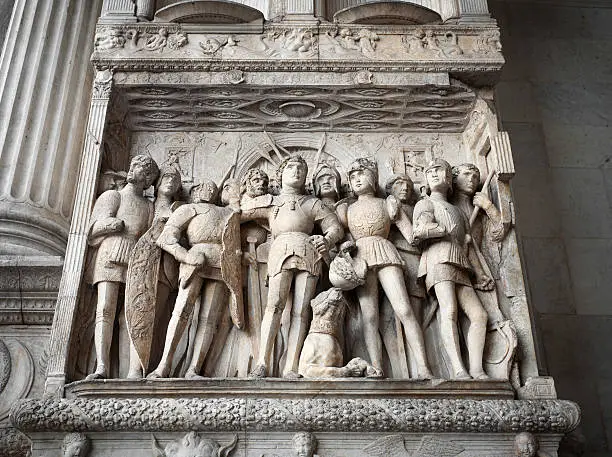"High Reliefs in the triumphal arch entrance of Castel Nuovo, called also Maschio Angioino, in the city of Naples, ItalyNapoli, The Heart of Italy LIGHTBOX:"