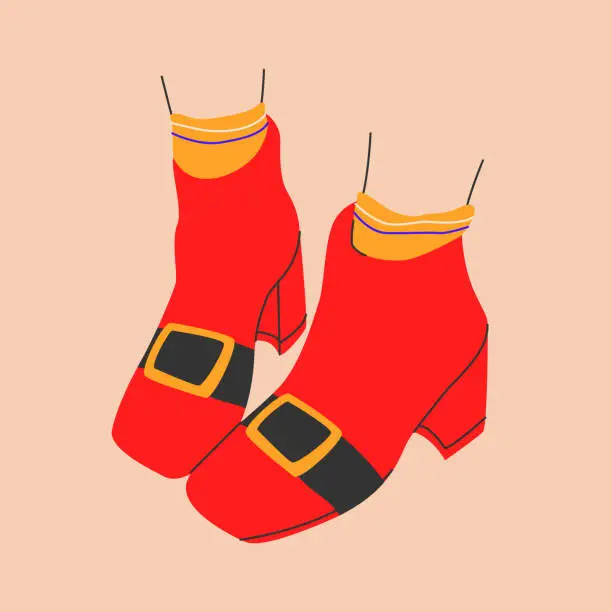 Vector illustration of Christmas and New Year Santa costume shoes.Vector