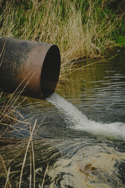 istock Draining sewage from pipe into river, pollution rivers and ecology. 1842676541
