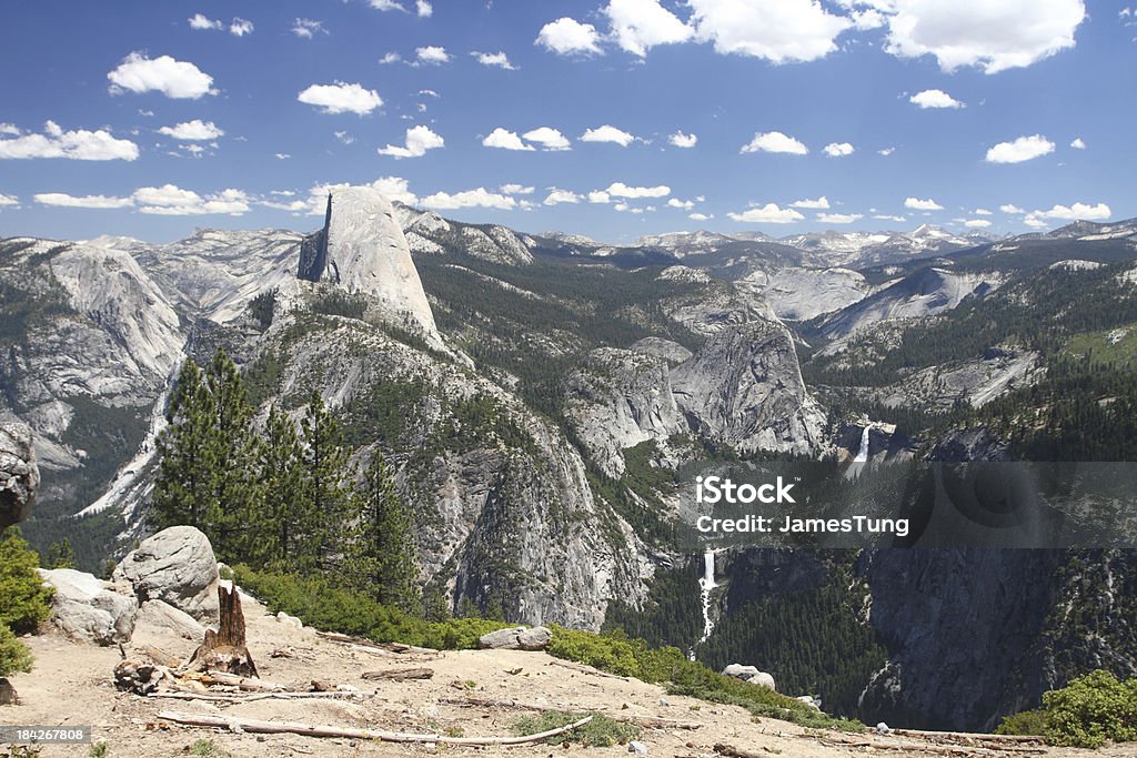 Panorama at Glacier Point "A panoramic view at Glacier Point in Yosemite National Park.  Features include Half Dome, Vernal Falls, and Nevada Falls." Yosemite National Park Stock Photo