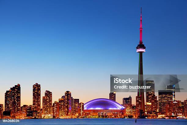 Colorful Toronto Cityscape At Sunset Stock Photo - Download Image Now - Toronto, CN Tower, Urban Skyline