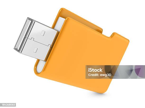 Папка И Флэшнакопитель Usb — стоковые фотографии и другие картинки USB-кабель - USB-кабель, Без людей, Белый фон