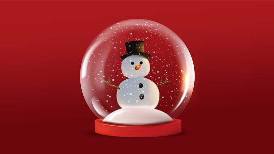 Snowman in snow globe Christmas decorative design.