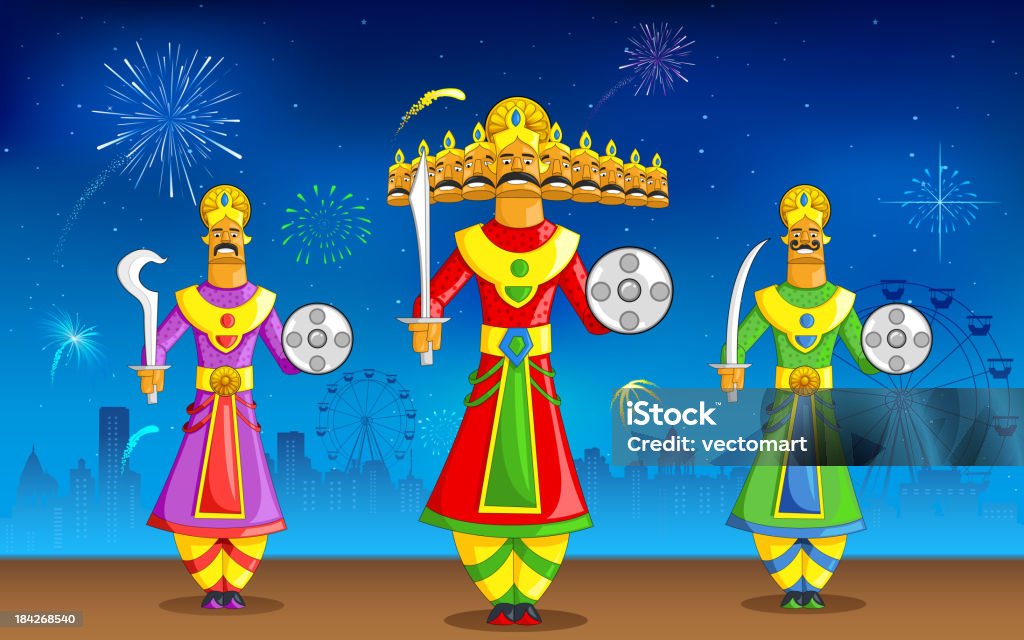 Dusshera illustration of Raavan Dahan for Dusshera celebration Ravana stock vector