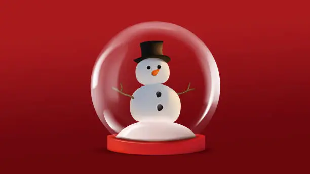 Vector illustration of Snowman in snow globe Christmas decorative design.