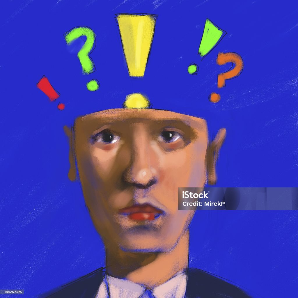 Questions and answers Drawing of a head with question marks. Question Mark stock illustration