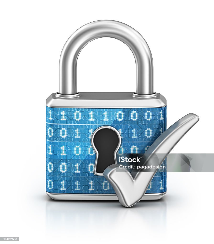 cyber locked padlock and check mark  Network Security Stock Photo