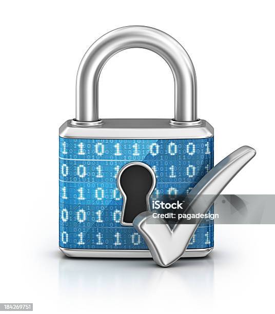 Cyber Locked Padlock And Check Mark Stock Photo - Download Image Now - Network Security, Lock, Cut Out