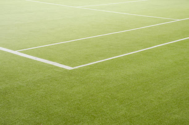 Edge of a grass tennis field Captured segment of a grass tennis field. baseline stock pictures, royalty-free photos & images