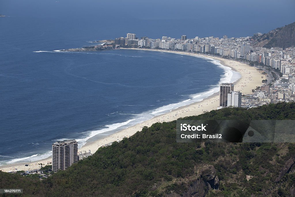 Copacabana beach "Aerial view of Copacabana, one of the most famous beaches in the worldThe 2016 Summer Olympics will take place in Rio de Janeiro, which will mark the first time a South American city hosts the event. Rio's MaracanA# Stadium will also host the final match for 2014 FIFA World Cup. Rio de Janeiro will also host World Youth Day in 2013." Aerial View Stock Photo