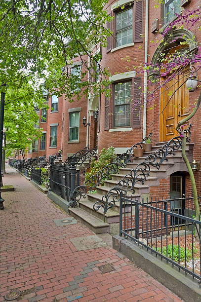 istock Boston Brownstone Homes, Brick Sidewalks, Black Iron Railings 184270938
